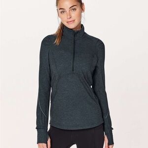Lululemon Extra Mile 1/2 Zip Heathered Nocturnal Teal / Black, Size 2